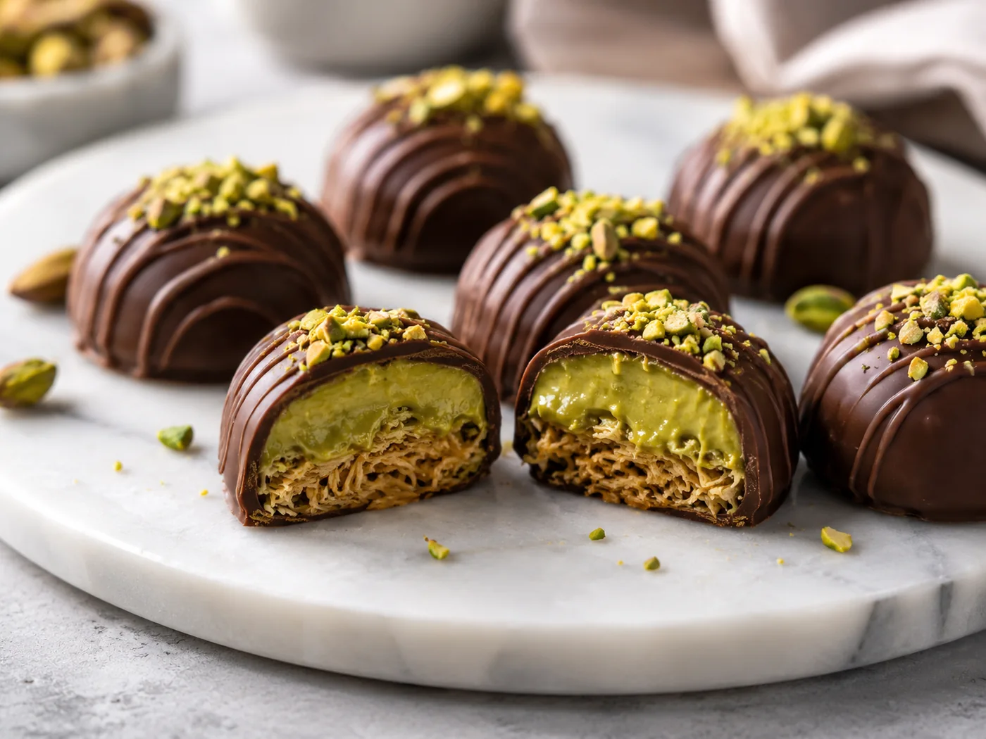 Chocolate bonbons filled with pistachio