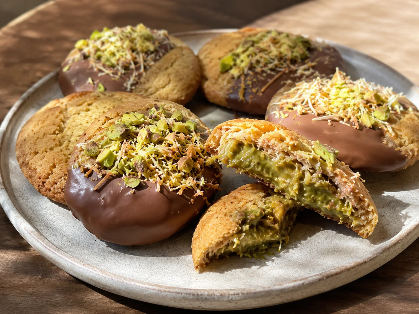Cookies filled with pistachio and chocolate