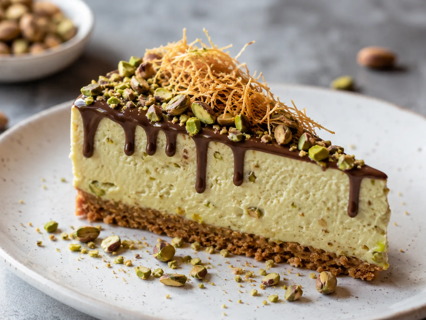 Layer cake with pistachio and chocolate